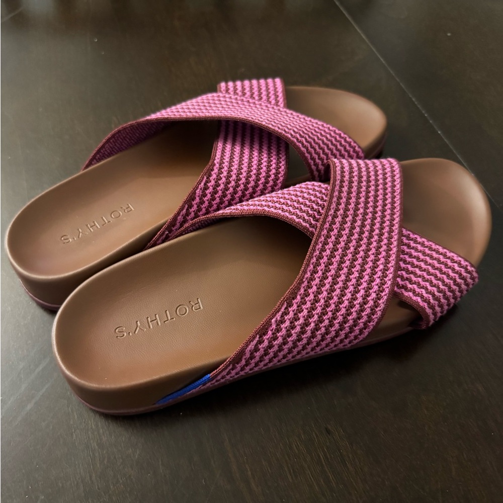 Rothy's Striped Pink and Brown sandals.       The Weekend Slide - Picture 3 of 4